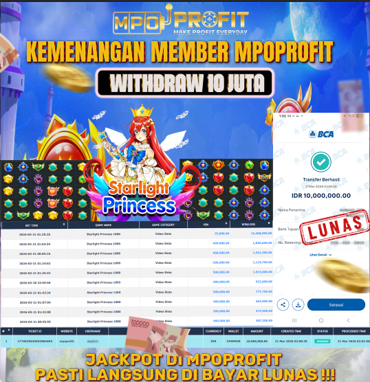 MPOPROFIT JACKPOT PRAGMATIC PLAY! KEMENANGAN MURNI DI (STARLIGHT PRINCESS TOTAL RP. 10.000.000,- LUNAS)